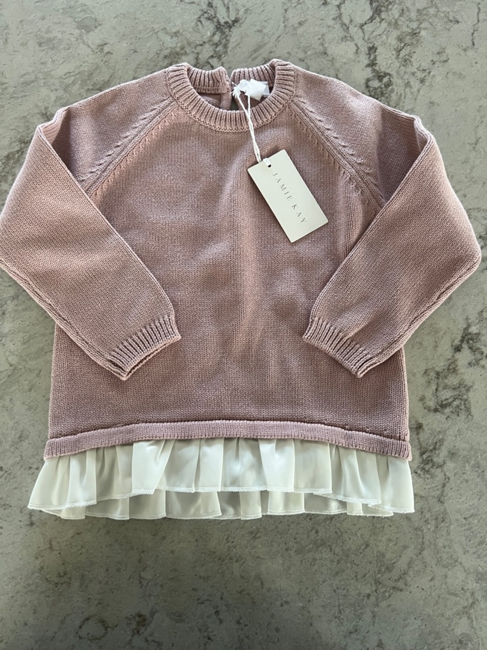 Jamie Kay Blush Pink Ruffle-Hem Crew Sweater